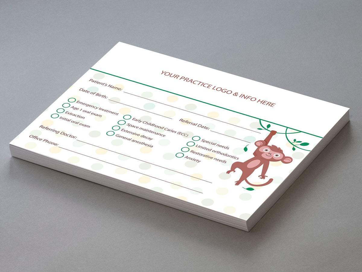 Custom Dental Pediatric Monkey Referral Pads Referral Pads for